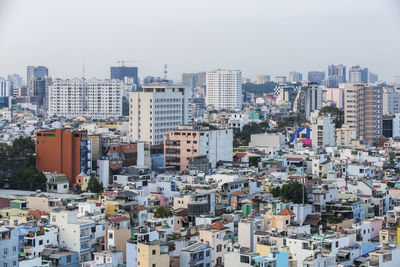 Aerial view of cityscape against clear sky