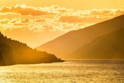 A beautiful, colorful sunset over the fjords. september landscape of norway. 