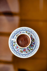 High angle view of coffee on table