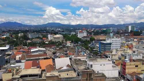 High angle view of townscape against sky