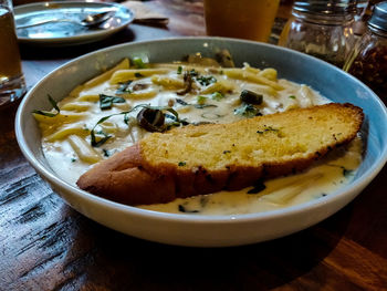 Close-up of food in plate on table