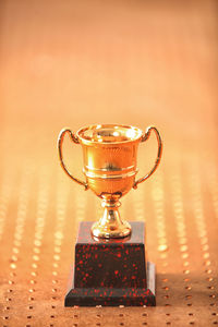 Close-up of trophy on table