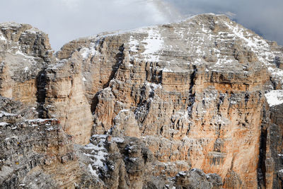 Low angle view of rocks on mountain against sky