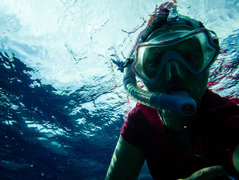The sea is cosmos. underwater selfie in red sea.