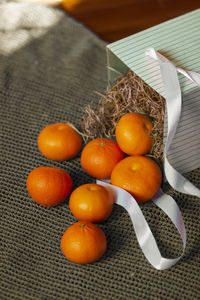 High angle view of oranges on table