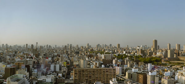 Aerial view of modern buildings in osaka city japan on a bright sunny day