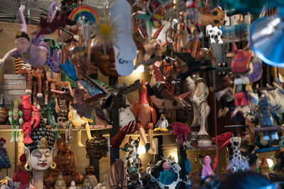 Various toys for sale at market stall