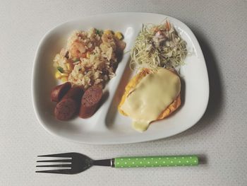 Directly above shot of breakfast served on table