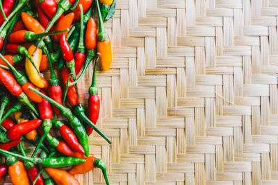 Directly above shot of chili peppers in basket