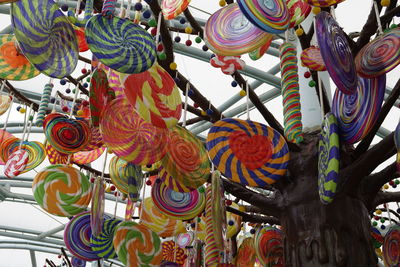 Low angle view of lanterns hanging on ceiling