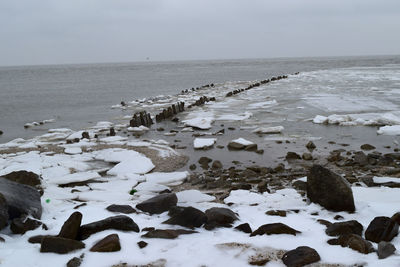 Scenic view of sea against sky during winter