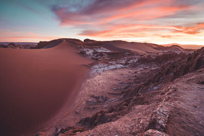 Scenic view of sand dune in the atacama desert during sunset