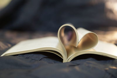 Close-up of heart shape on book