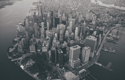 High angle view of modern buildings in city