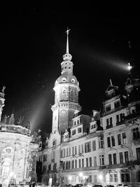 Low angle view of buildings at night