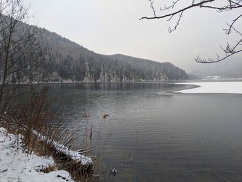 Scenic view of lake against sky during winter