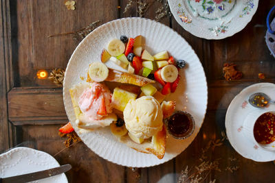 High angle view of breakfast on table