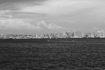 Scenic view of sea and buildings against sky