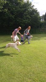 Woman jumping in park