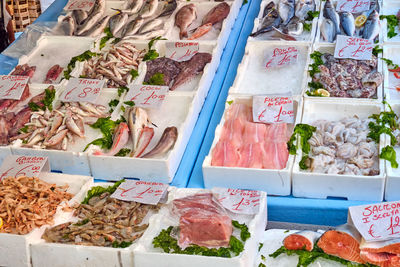 Fish and seafood for sale at a market in naples, italy
