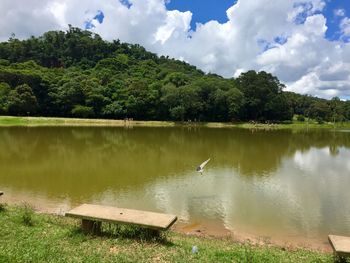 Scenic view of lake against sky