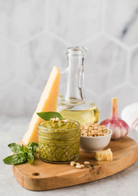 Close-up of juice in jar on table