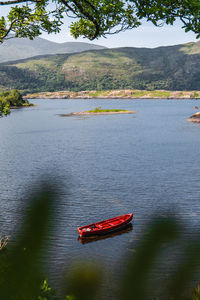 High angle view of red floating on lake