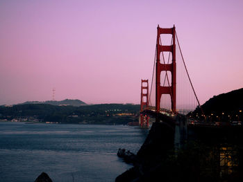 View of suspension bridge over river