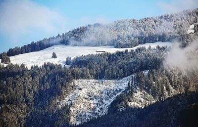 Snow covered landscape against sky