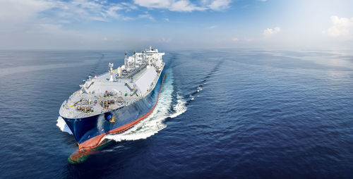 High angle view of boat in sea