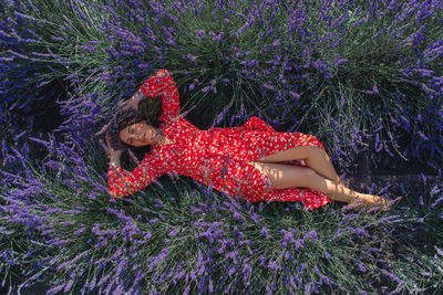 Low section of woman sitting on tree