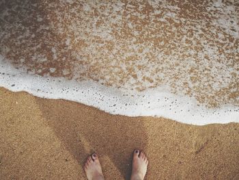 Low section of woman standing on beach