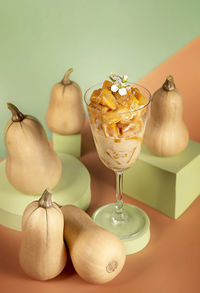 Close-up of fruits in glass on table