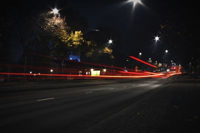 Light trails on road at night