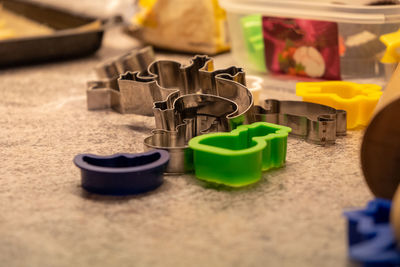 Close-up of toys on table