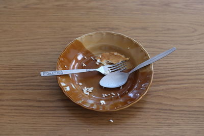 High angle view of dessert on table