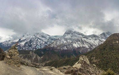 Scenic view of snowcapped mountains against sky