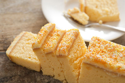 High angle view of bread in plate on table