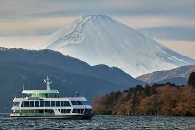 Scenic view of snowcapped mountains and lake against sky