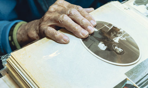 Close-up of man working on table