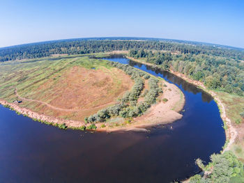 Aerial view of landscape against clear sky