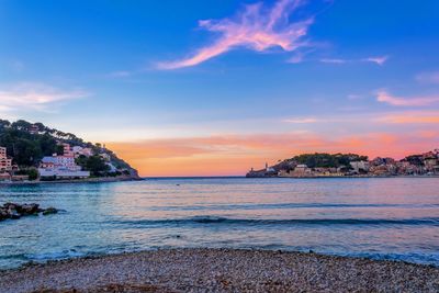 Scenic view of sea against sky during sunset