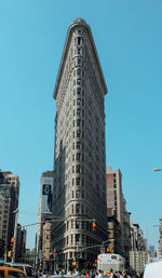 Low angle view of modern buildings against clear sky