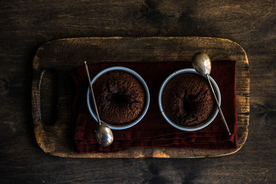 Fresh bakes chocolate fondant cake served in a bowl