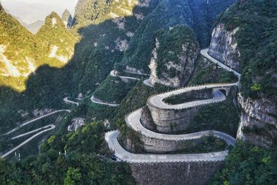 High angle view of road at tianmen mountain