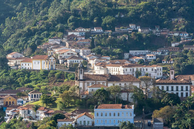 High angle view of buildings in town