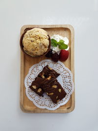 High angle view of cake on cutting board