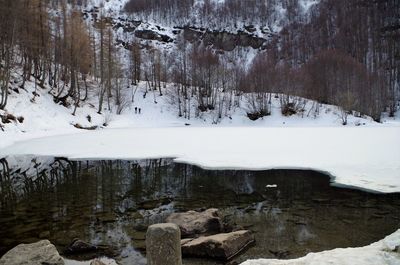 Frozen lake against sky during winter