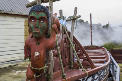 Traditional maori wood carved canoe