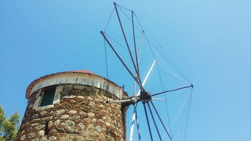 Low angle view of traditional windmill against sky